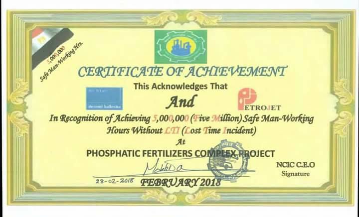 بتروجت تحقق 5 مليون ساعة عمل بدون اصابات بمشروعات مجمع الاسمدة الفوسفاتية بالعين السخنة