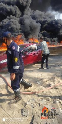 الان ... شركات البترول تعمل مع قوات الحماية المدنية لاطفاء خط المازوت المشتعل بطريق مصر الإسماعيلية