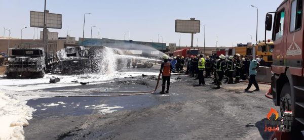 رئيس هيئة البترول والنواب يتفقدون موقع السيارة المحترقة ووزارة البترول تنفي اي علاقة لها بالحادث
