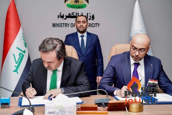 وزير الكهرباء العراقى يشهد توقيع عقد الربط وإنشاء خطوط الضغط العالي مع شركة توتال الفرنسية المنشأة للطاقة الشمسية .