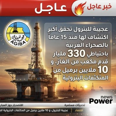 عاجل .. عجيبة للبترول تحقق أكبر اكتشاف لها منذ 15 عاماً بالصحراء الغربية باحتياطي 330 مليار قدم مكعب من الغاز، و 10 ملايين برميل من المتكثفات البترولية