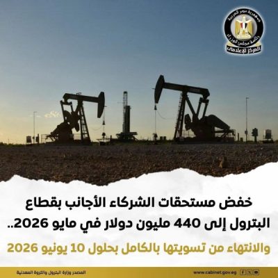 مجلس الوزراء يعلن خفض مستحقات الشركاء الأجانب إلى 440 مليون دولار تمهيدًا لتسويتها بالكامل في 10 يونيو