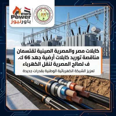 كابلات مصر والمصرية الصينية تقتسمان مناقصة توريد كابلات أرضية جهد 66 ك.ف لصالح المصرية لنقل الكهرباء