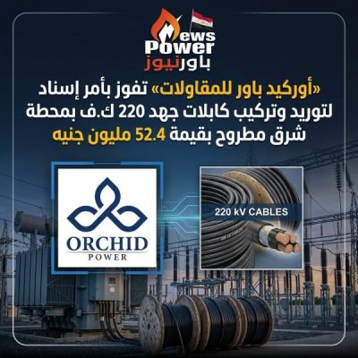 «أوركيد باور للمقاولات» تفوز بأمر إسناد لتوريد وتركيب كابلات جهد 220 ك.ف بمحطة شرق مطروح بقيمة 52.4 مليون جنيه