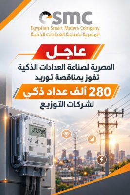 عاجل .. المصرية لصناعة العدادات الذكية تفوز بمناقصة توريد 280 الف عداد ذكى لشركات التوزيع.