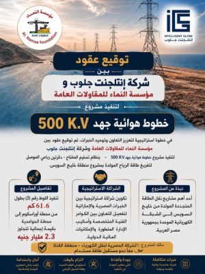 النماء للمقاولات و انتيلجنت جلوب يوقعان عقود تنفيذ خطوط هوائية جهد 500 ك.ف