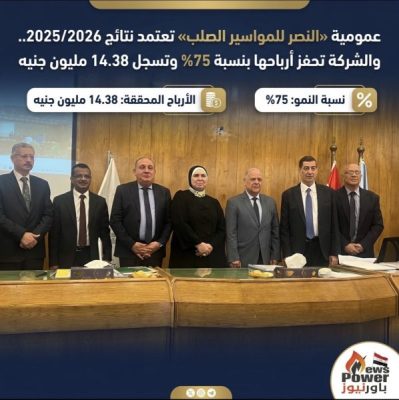 عمومية «النصر للمواسير الصلب» تعتمد نتائج 2025/2026.. والشركة تحفز أرباحها بنسبة 75% وتسجل 14.38 مليون جنيه